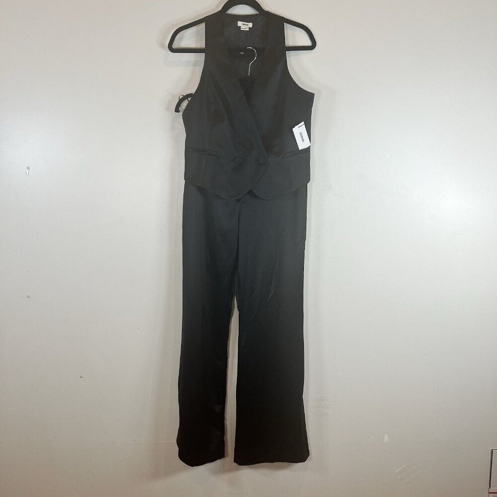 Jason Wu Black Satin Vest and Wide Leg Pants Set, NWT, Size 6